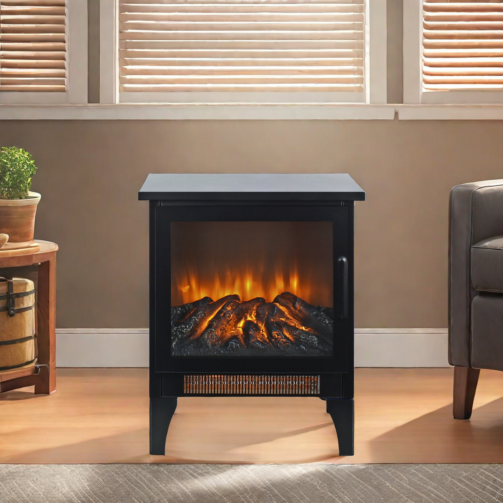 17 Stories 15" Freestanding Electric Fireplace Stove, 3D Flame Small